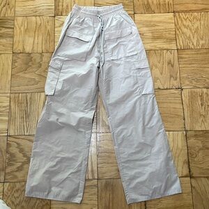 Wide legged nylon, cargo style track pants